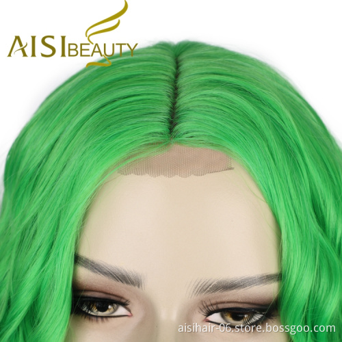 Hot Selling Wholesale Cheap Green Natural U Part Deep Wave Short Lace Frontal Curly Wigs For Black Women Synthetic Hair